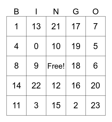 Math Fun Bingo Card
