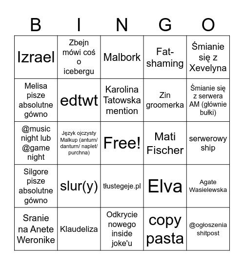 Normalny dzień na Elicie Królestwa Malkup Bingo Card