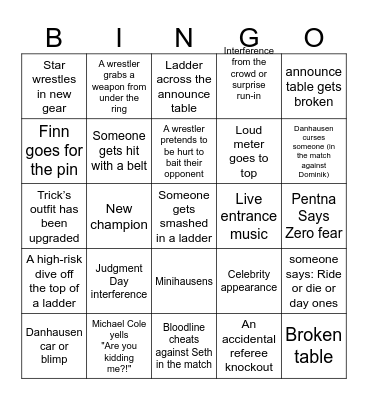 Summer Slam Night Two Bingo Card