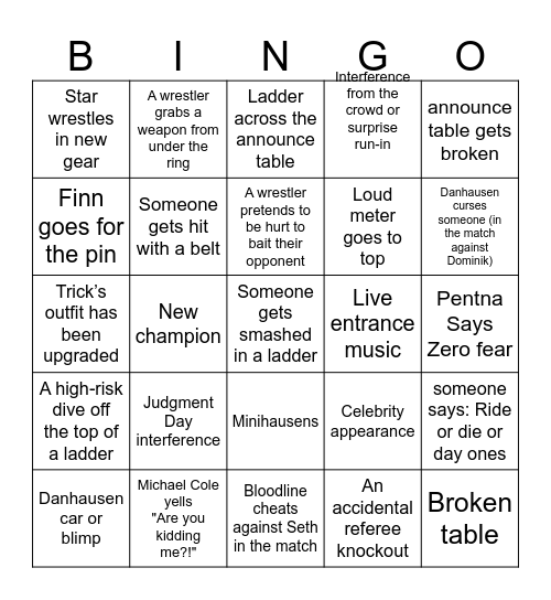 Summer Slam Night Two Bingo Card