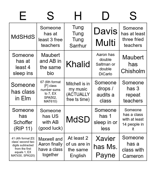 Fall ‘26 Bingo Card