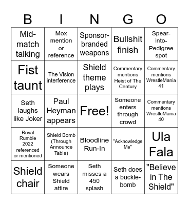 SHIELD LORE BINGO Card