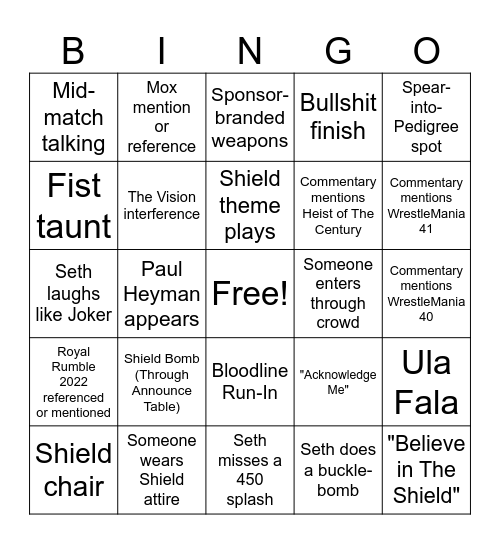 SHIELD LORE BINGO Card