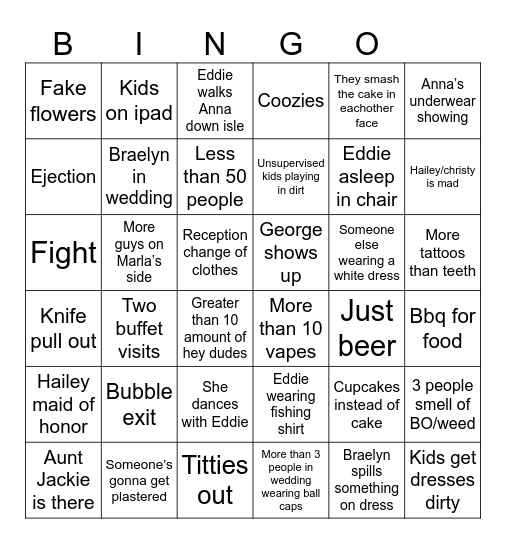 Anna and Hamburger Bingo Card