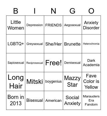 Me Bingo! Bingo Card
