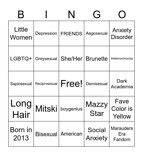 Me Bingo! Bingo Card