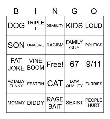 OFFENSIVE MEMES BINGO Card