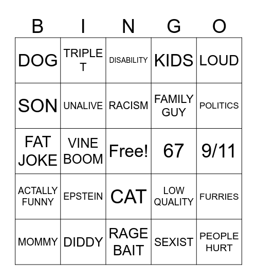 OFFENSIVE MEMES BINGO Card