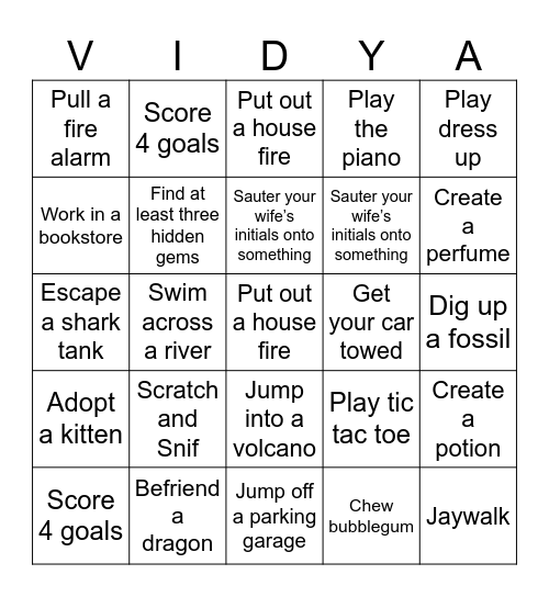 Video Game Challenge Bingo Card