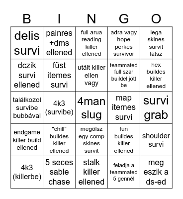 DBD magyar bingo by xBaj Bingo Card