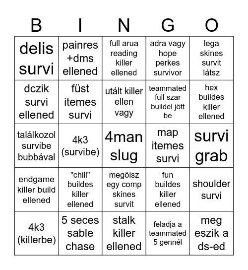 DBD magyar bingo by xBaj Bingo Card