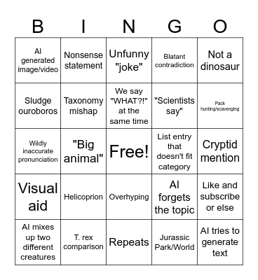 Sludge Bingo Card