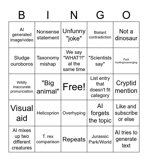 Sludge Bingo Card