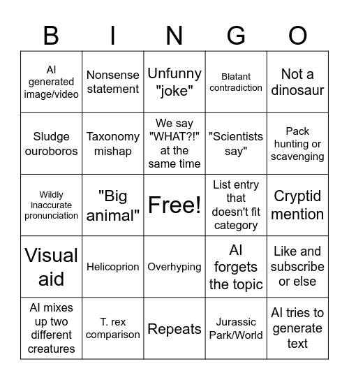 Sludge Bingo Card