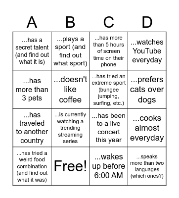 Find someone who... Bingo Card