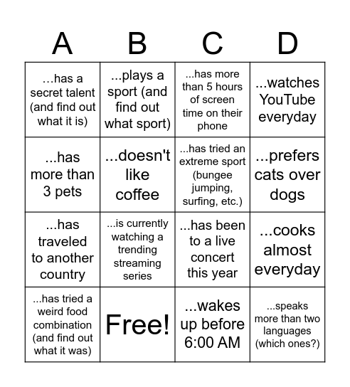 Find someone who... Bingo Card