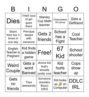 Bozo's School Adventures Bingo Card