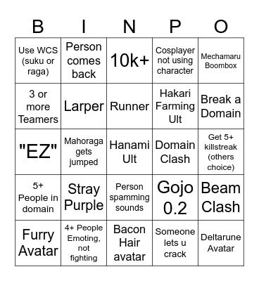 JJS Bingo Card