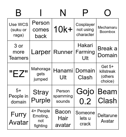 JJS Bingo Card