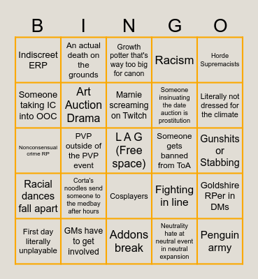 Tournament of Ages Bingo Card