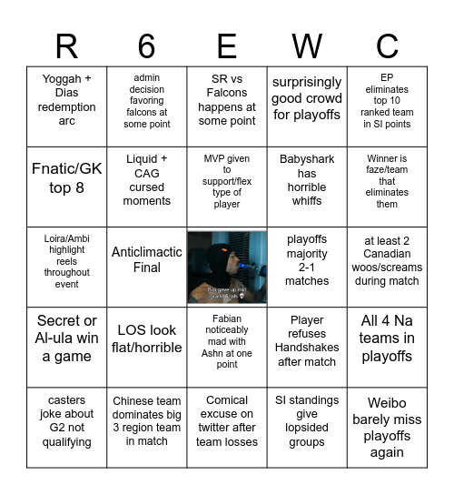 R6 at EWC Bingo Card