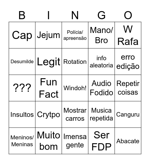 W I N D O H Bingo Card