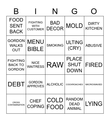 GORDON'S KITCHEN NIGHTMARE Bingo Card