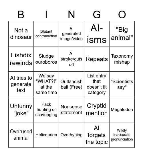 Sludge Bingo Card