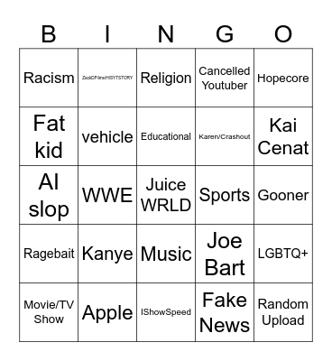 YouTube shorts bingo Card