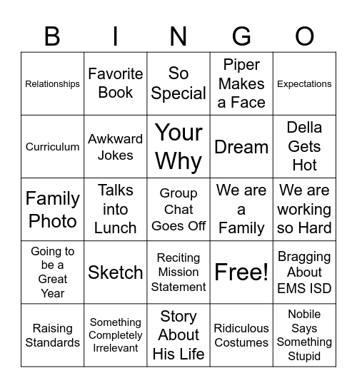 Convocation Bingo Card