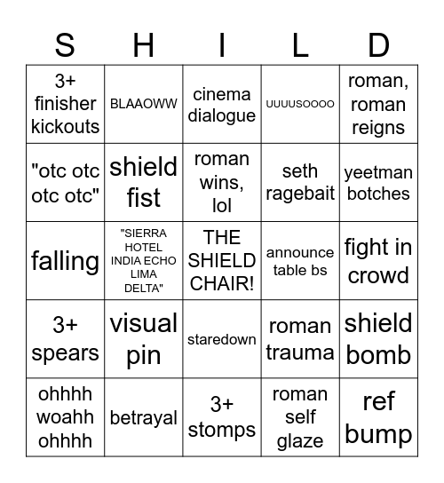 ROMAN v ROLLINS Bingo Card