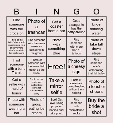 Bachelorette Bingo Card