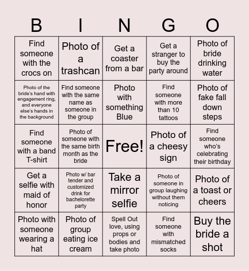 Bachelorette Bingo Card