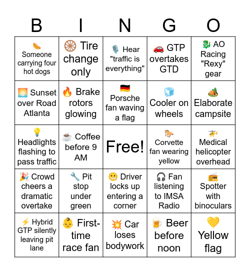 Petit Les Mans Bingo Card