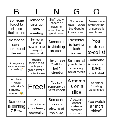 SJSH PD Bingo Card