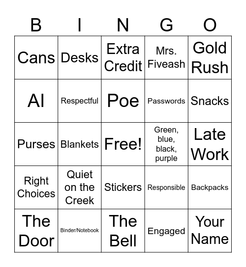 Untitled Bingo Card