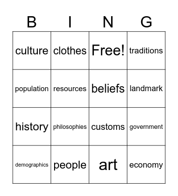 Culture #2 Bingo Card