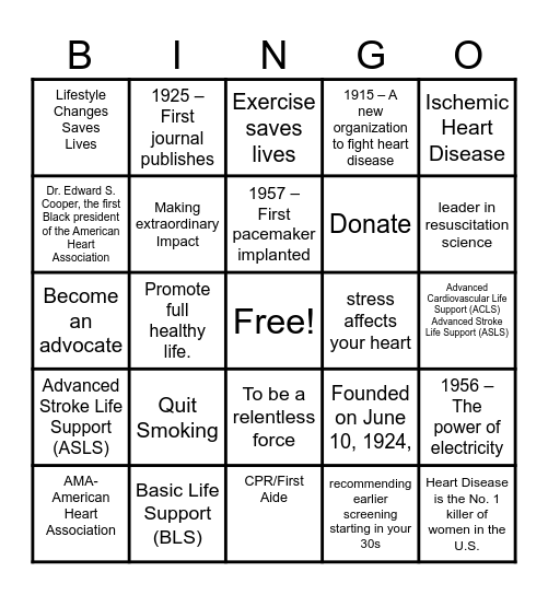Save A Heart Save A Life Bingo Card