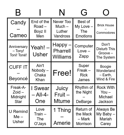 RnBingo Card