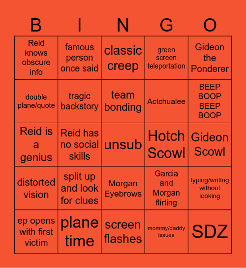 Criminal Minds Bingo Season 2 Bingo Card