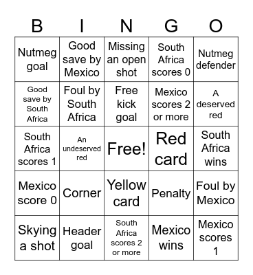 Mexico vs South Africa Bingo Card