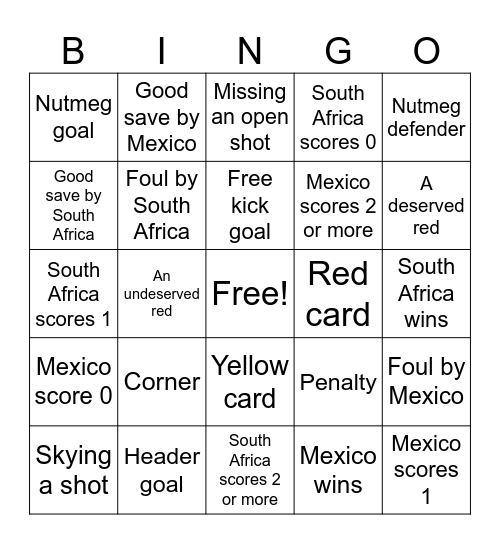 Mexico vs South Africa Bingo Card