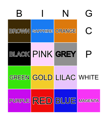 COLOURS NAME Bingo Card
