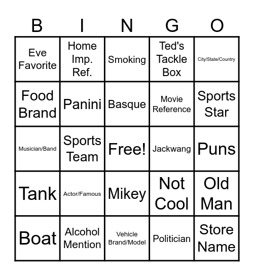 Last Man Standing Bingo Card