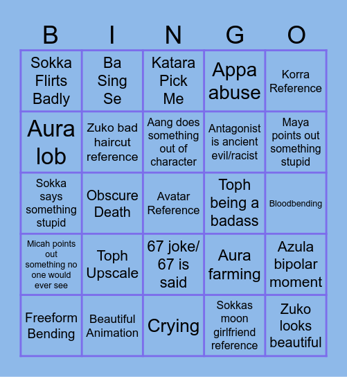 ATLA Movie Bingo Card