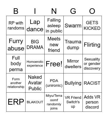 VR CHAT EXTRAVAGANZA Bingo Card