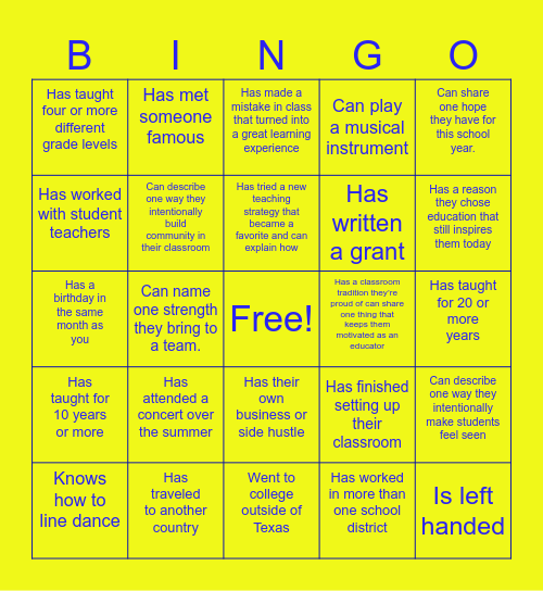 Bronco Bingo Card