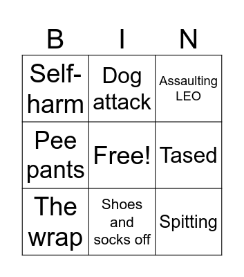 Police Bodycam Bingo Card