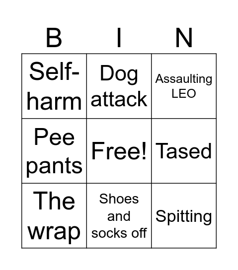 Police Bodycam Bingo Card