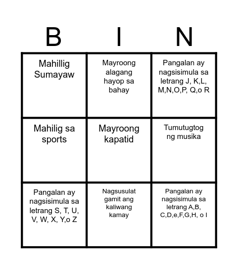 Untitled Bingo Card